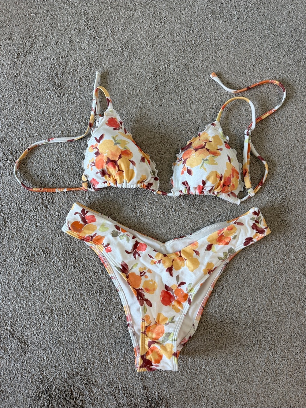 Abercrombie & Fitch White Floral Bikini Top with Yellow & Orange Blooms